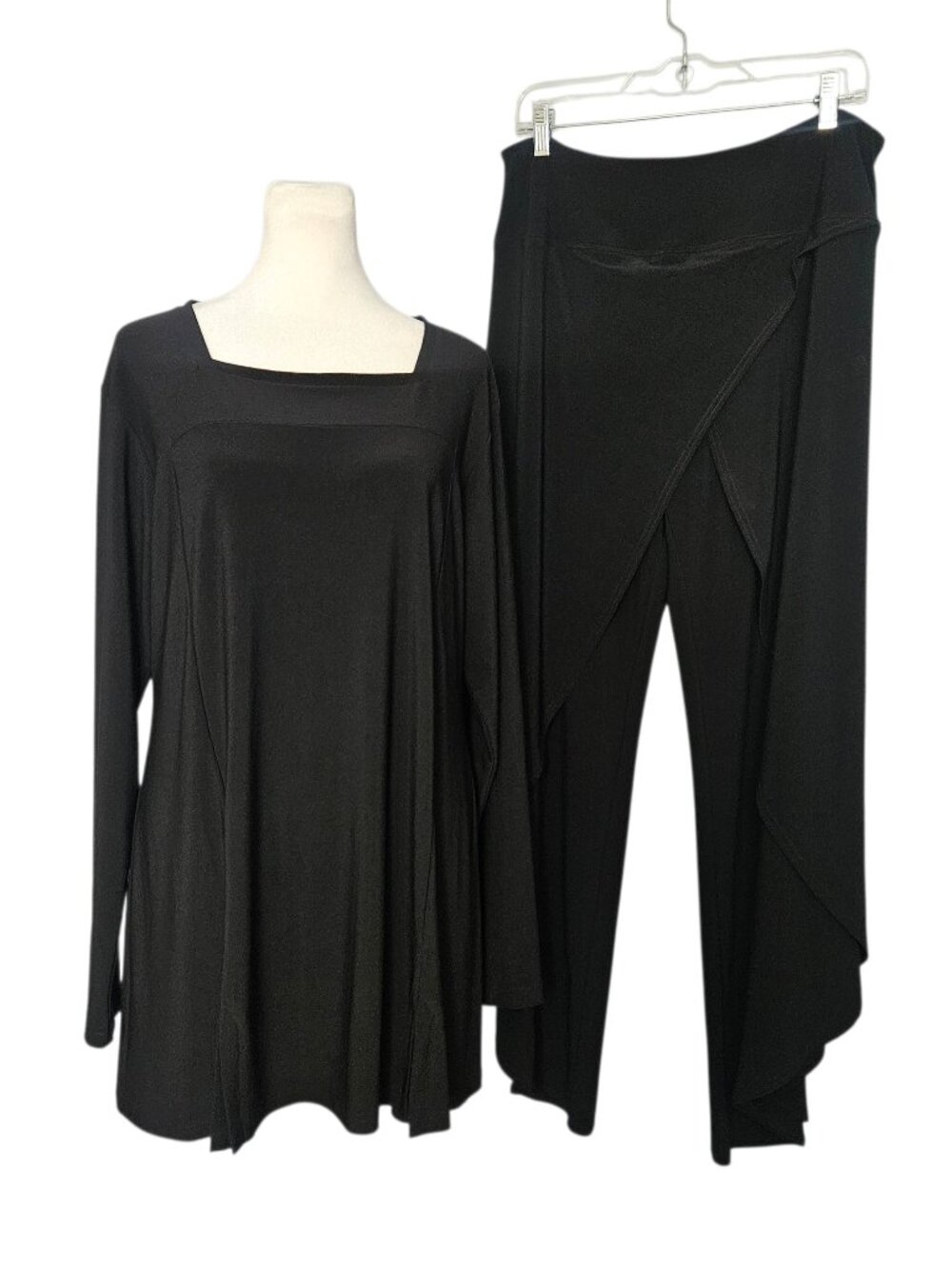 SYMPLI 2 Pc Set Women's 14 Tunic Top & Pants Black Stretch Minimalist Comfort